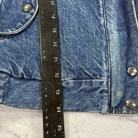 Vintage Learsi Tartan Lined Denim Jacket Unisex M Blue Jean Snap Zip Flannel - Picture 7 of 12